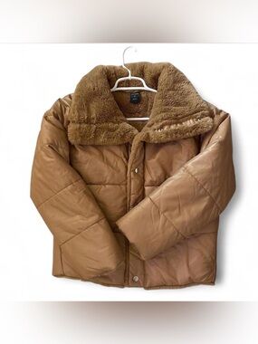 Express Cozy Tan Faux-Fur Collar Puffer Jacket